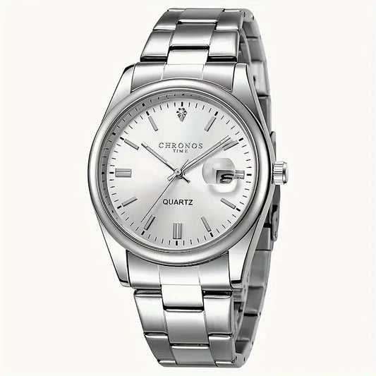 CHRONOS Men's Quartz Watch – Stainless Steel, Water-Resistant, Classic Business & Casual Style
