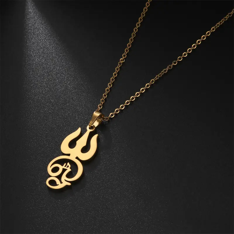 Stainless Steel Trident Pendant Necklace – Om Amulet, Minimalist Spiritual Jewelry