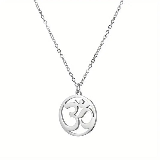 Round Hindu Aum Pendant Necklace – Stainless Steel Design in Gold & Silver