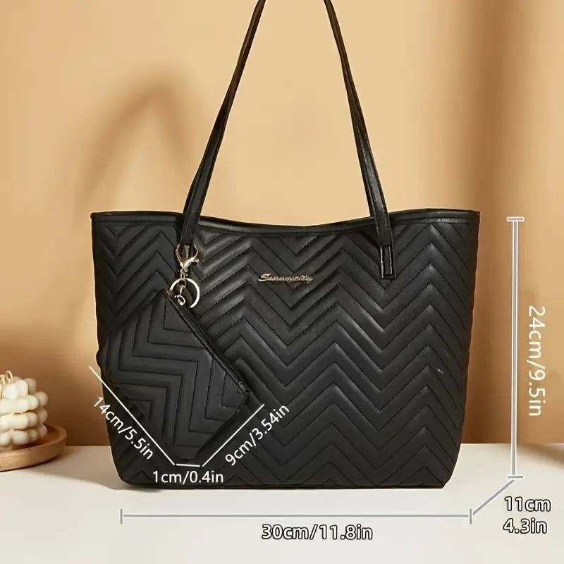 Women’s Quilted Tote Bag – Large-Capacity Shoulder Handbag with Matching Wallet