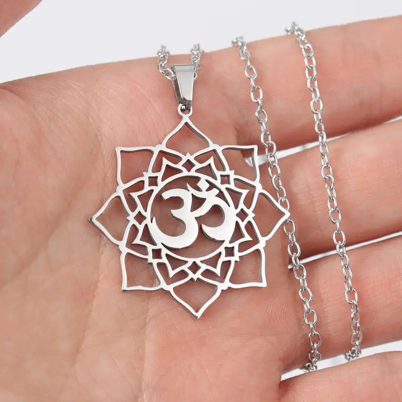 Stainless Steel Om Lotus Pendant Necklace – Spiritual Jewelry for Yoga & Meditation Enthusiasts