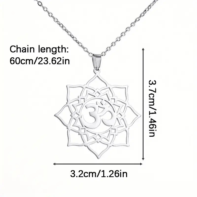 Stainless Steel Om Lotus Pendant Necklace – Spiritual Jewelry for Yoga & Meditation Enthusiasts