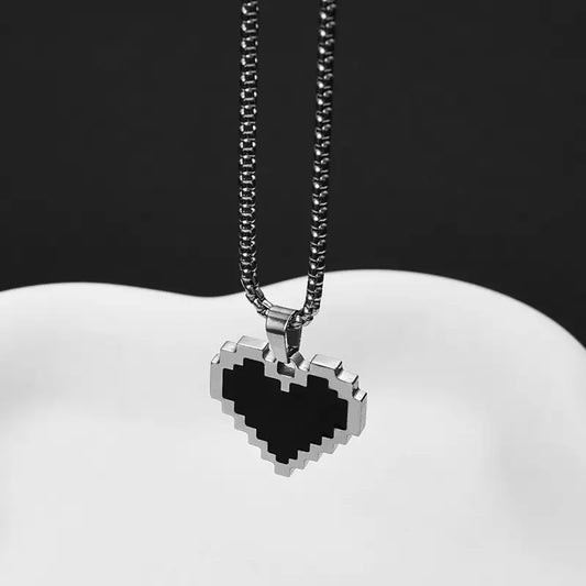 Creative Pixelated Heart Pendant - Trendy Streetwear Jewelry