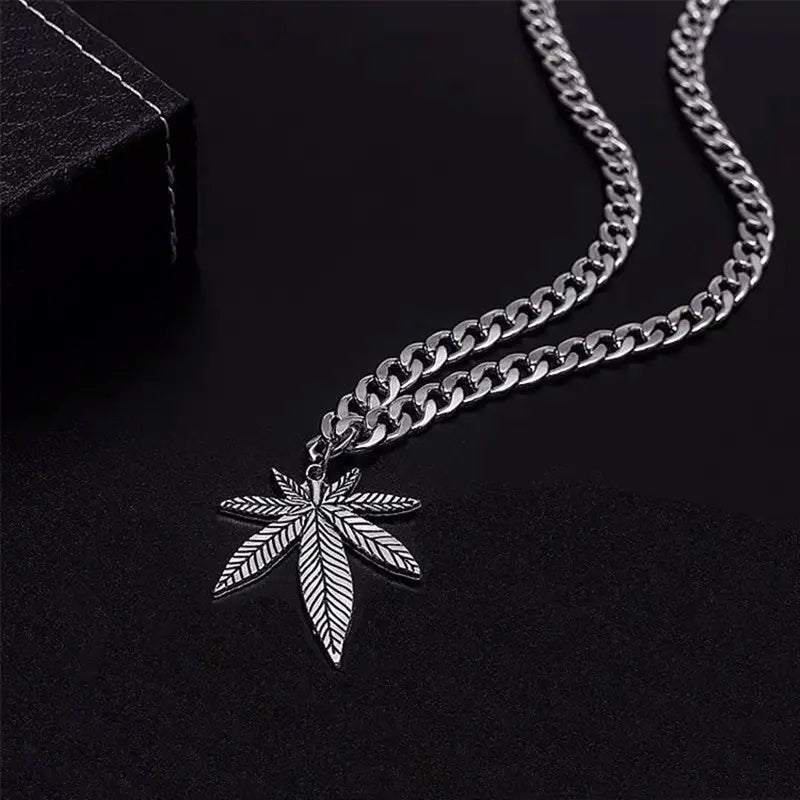 Stainless Steel Weed Leaf Necklace – Bold & Stylish Statement Piece