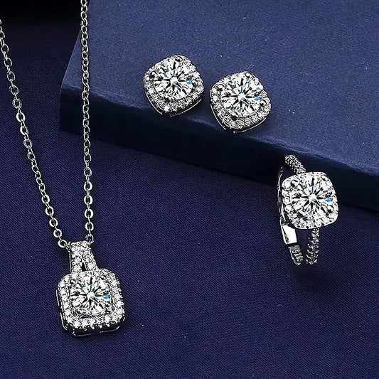 4-Piece Squared Jewelry Set – Luxurious Faux Diamond Inlaid Alloy Design