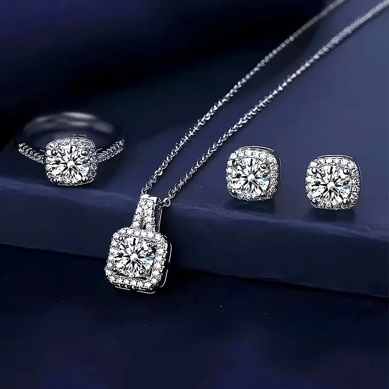 4-Piece Squared Jewelry Set – Luxurious Faux Diamond Inlaid Alloy Design