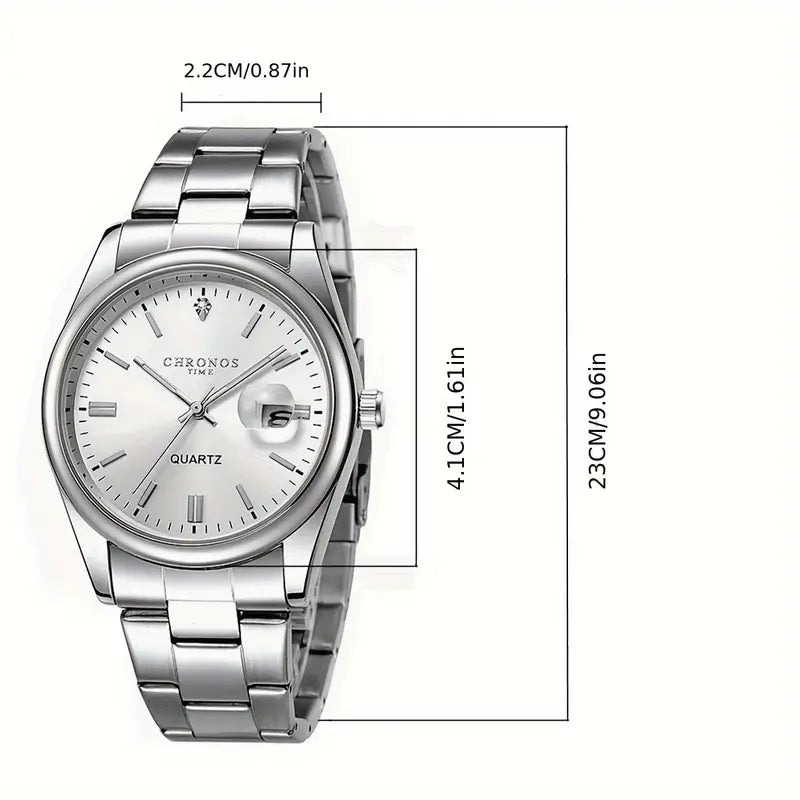 CHRONOS Men's Quartz Watch – Stainless Steel, Water-Resistant, Classic Business & Casual Style