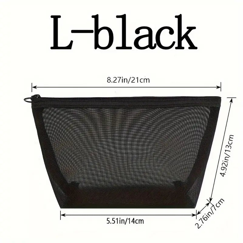 3-Piece Mesh Cosmetic Bag Set – Portable Travel Makeup & Toiletry Organizer with Zipper Closure