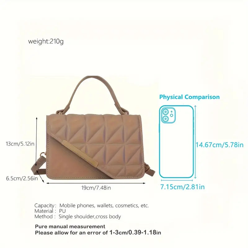 Rhombus Pattern PU Crossbody Bag – Adjustable Strap & Compact Style for Everyday Fashion