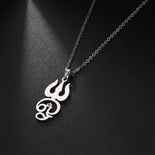 Stainless Steel Trident Pendant Necklace – Om Amulet, Minimalist Spiritual Jewelry