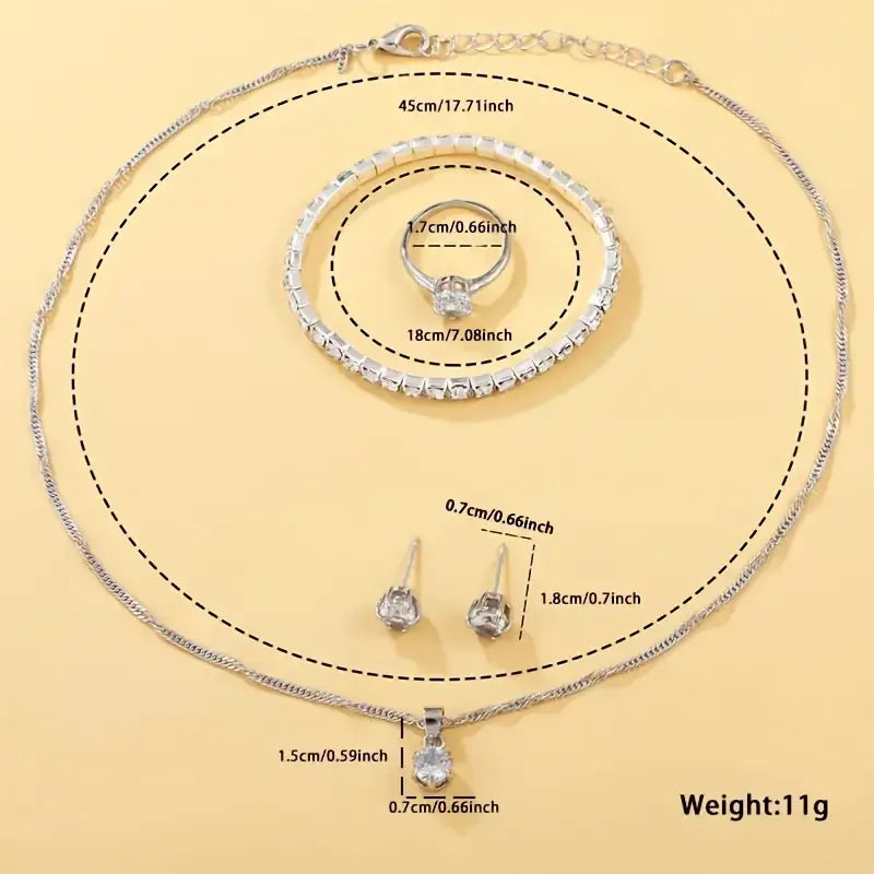 6-Piece Women's Quartz Watch & Jewelry Set - Elegant Faux Diamond Design