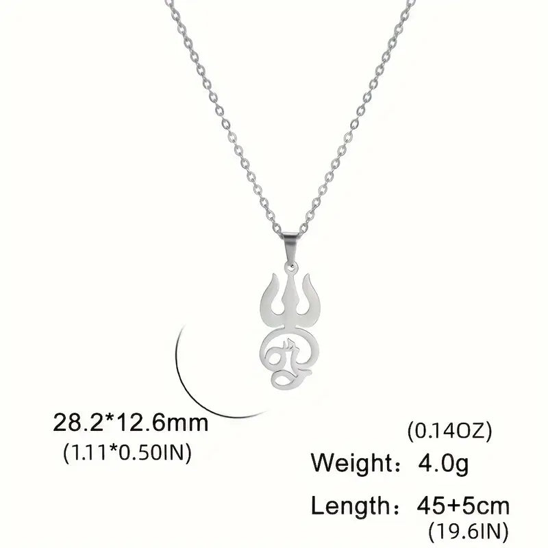 Stainless Steel Trident Pendant Necklace – Om Amulet, Minimalist Spiritual Jewelry