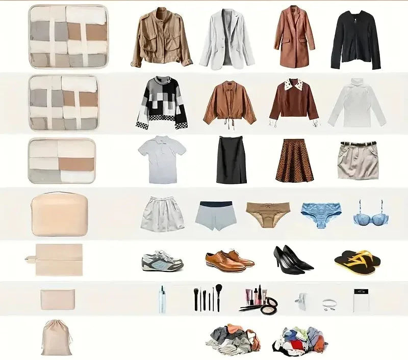 7-Piece Travel Organizer Set – Compact Storage Bags for Clothes, Toiletries & Accessories