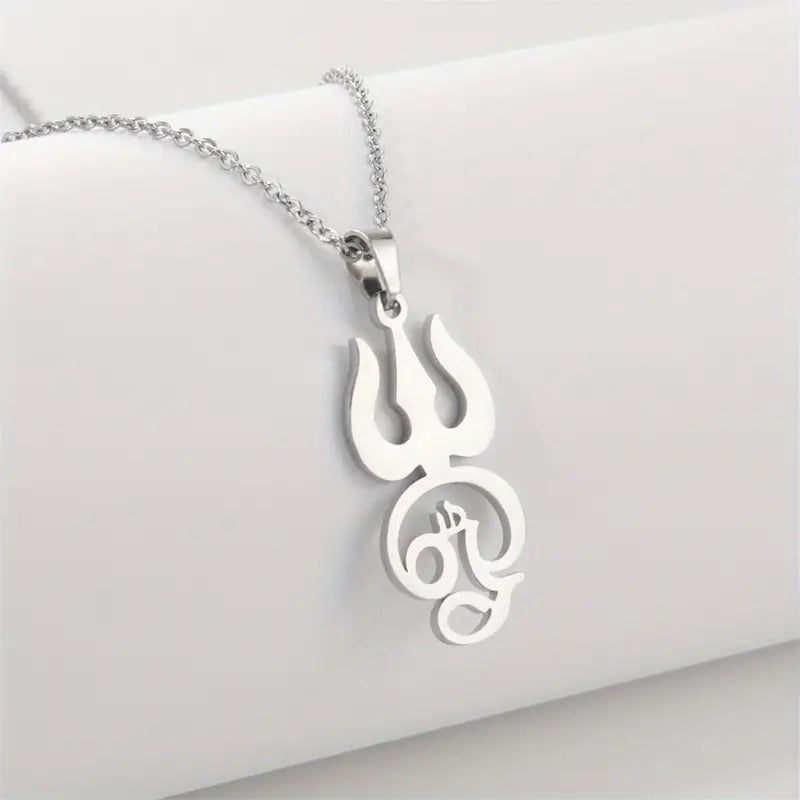 Stainless Steel Trident Pendant Necklace – Om Amulet, Minimalist Spiritual Jewelry