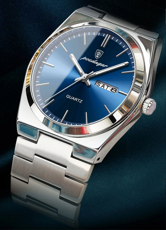 POEDAGAR Men's Luxury Quartz Watch – Stainless Steel Calendar Display