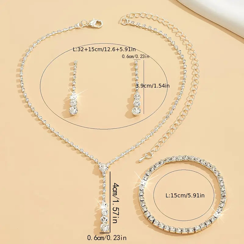 Luxury Rhinestone Jewelry Set - Necklace, Earrings & Bracelet