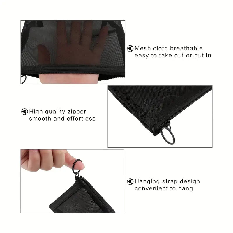 3-Piece Mesh Cosmetic Bag Set – Portable Travel Makeup & Toiletry Organizer with Zipper Closure
