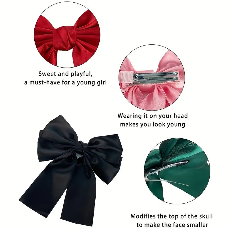 Satin Bow Hair Clips – Classic Ribbon Barrettes for Stylish Hair Styling