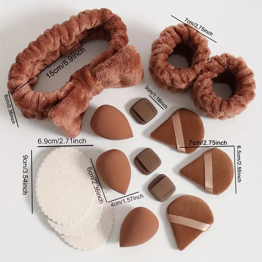 15-Piece Beauty Applicator & Skincare Set – Blending, Cleansing, and Makeup Essentials