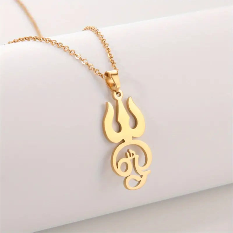 Stainless Steel Trident Pendant Necklace – Om Amulet, Minimalist Spiritual Jewelry