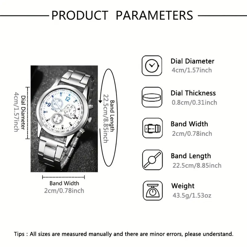 Stainless Steel Quartz Watch – Classic Business Style with Durable Zinc Alloy Case