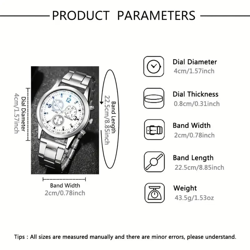Stainless Steel Quartz Watch – Classic Business Style with Durable Zinc Alloy Case