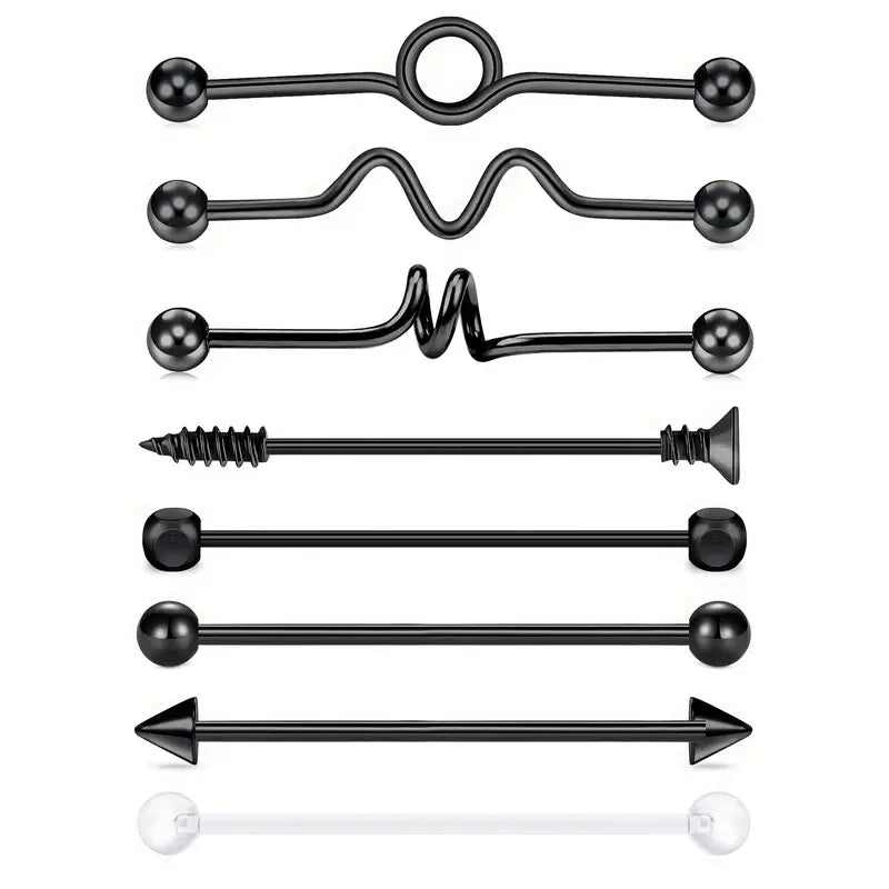 Assorted Black Industrial Earrings - Edgy & Versatile Styles