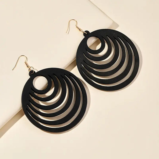 Wooden Hollow Circle Drop Earrings – Stylish & Lightweight, Perfect for Daily Wear & Parties