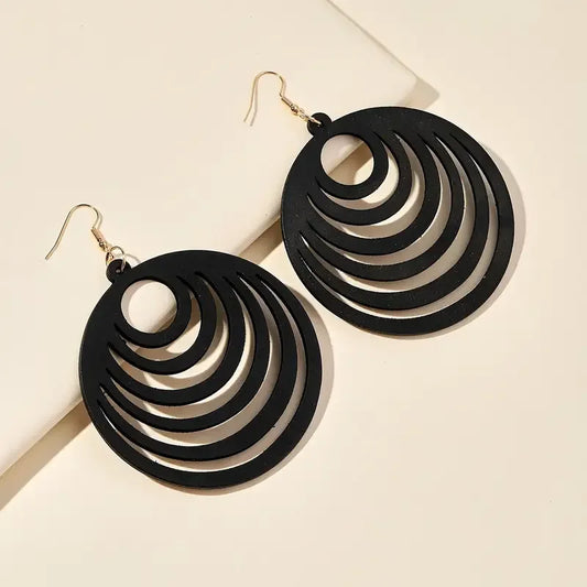 Wooden Hollow Circle Drop Earrings – Stylish & Lightweight, Perfect for Daily Wear & Parties