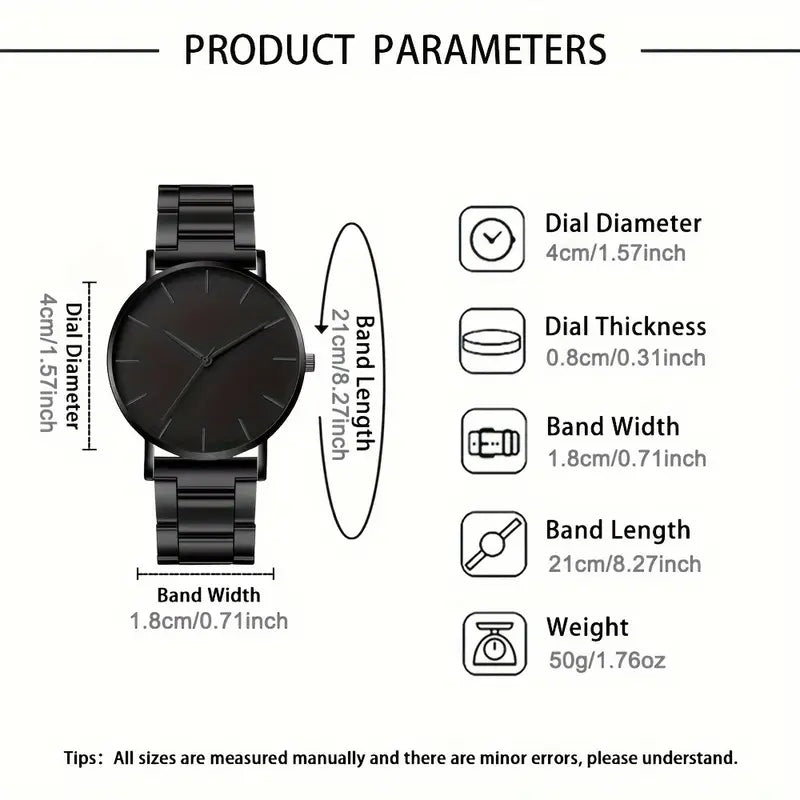 Men’s Stainless Steel Quartz Watch – Classic Round Dial & Precise Timekeeping
