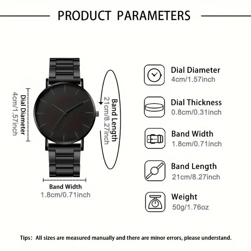 Men’s Stainless Steel Quartz Watch – Classic Round Dial & Precise Timekeeping