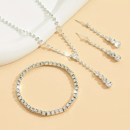 Luxury Rhinestone Jewelry Set - Necklace, Earrings & Bracelet
