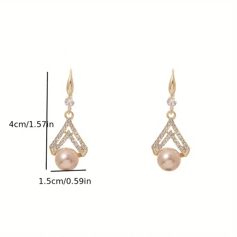 Celestial Drop Earrings – Rhinestone & Pearl Design, Champagne-Toned, Perfect for Daily Wear