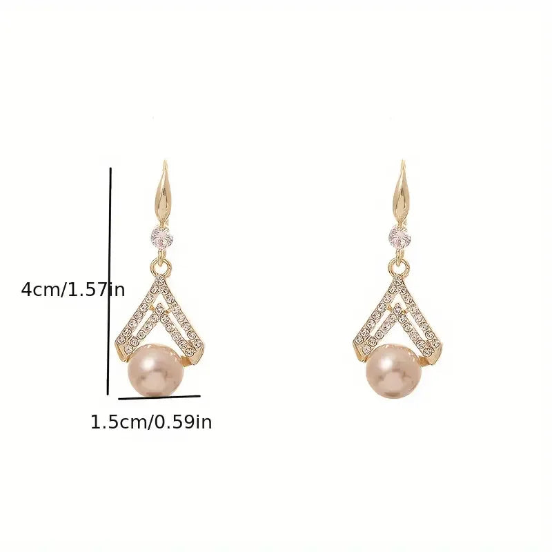 Celestial Drop Earrings – Rhinestone & Pearl Design, Champagne-Toned, Perfect for Daily Wear