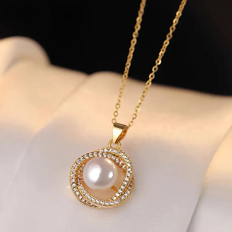 Vintage-Inspired 4-Piece Jewelry Set – Elegant Faux Pearl & Sparkling Rhinestones