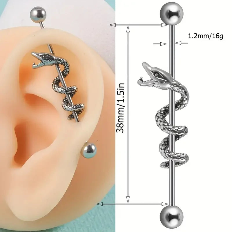 Snake Industrial Earrings β Bold, Edgy & Unique Statement Piece