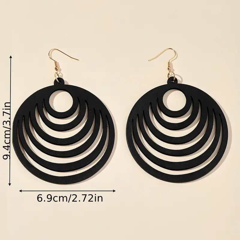 Wooden Hollow Circle Drop Earrings – Stylish & Lightweight, Perfect for Daily Wear & Parties