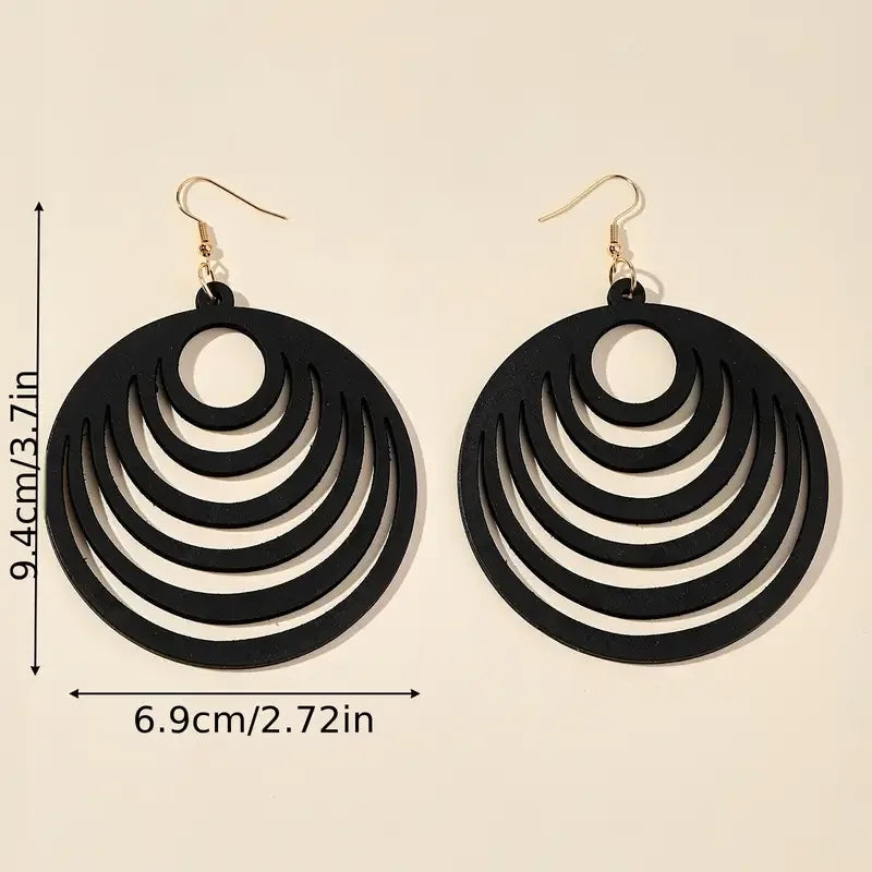 Wooden Hollow Circle Drop Earrings – Stylish & Lightweight, Perfect for Daily Wear & Parties