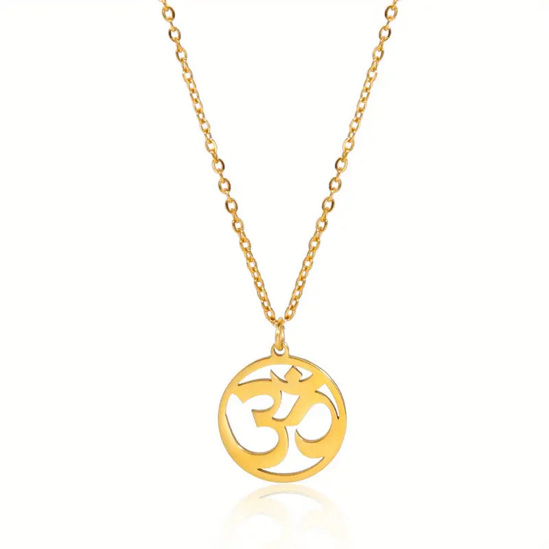 Round Hindu Aum Pendant Necklace – Stainless Steel Design in Gold & Silver
