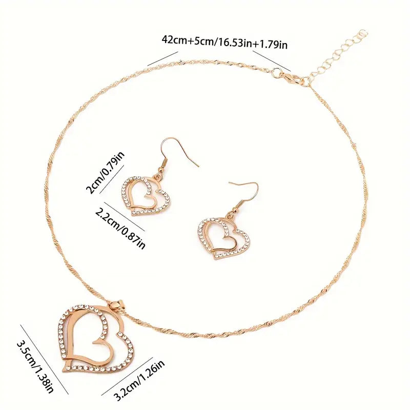 3-Piece Heart-Shaped Jewelry Set – Elegant Necklace & Matching Earrings