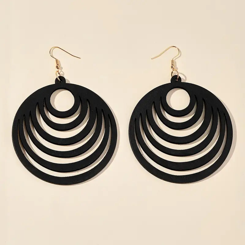 Wooden Hollow Circle Drop Earrings – Stylish & Lightweight, Perfect for Daily Wear & Parties