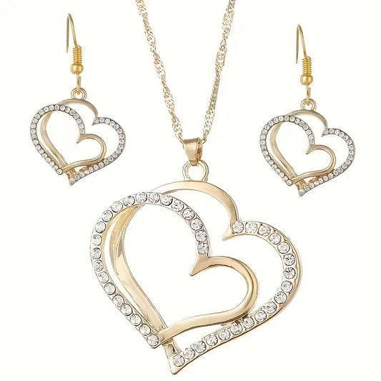 3-Piece Heart-Shaped Jewelry Set – Elegant Necklace & Matching Earrings