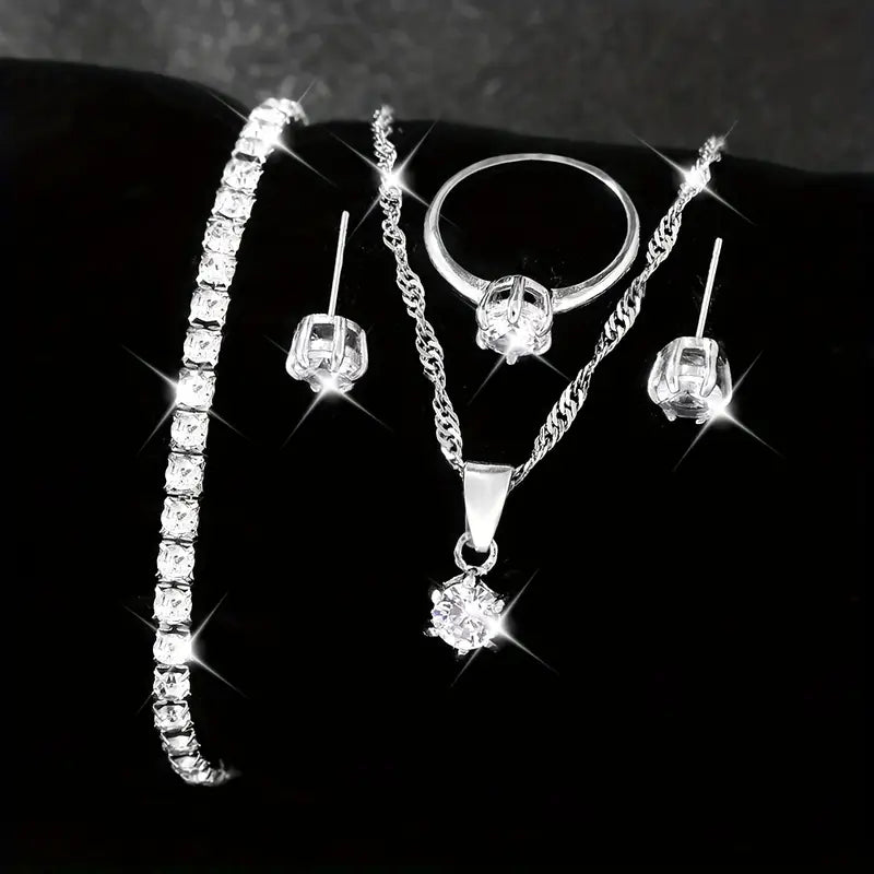 6-Piece Women's Quartz Watch & Jewelry Set - Elegant Faux Diamond Design