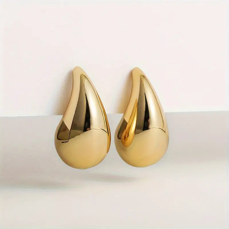Large Water Drop Earrings: Glossy Gold/Silver Teardrop Studs for Women