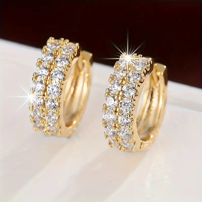 18K Gold-Plated Double Row Hoop Earrings – Copper Base, Zirconia Embellished Available in Gold & Silver