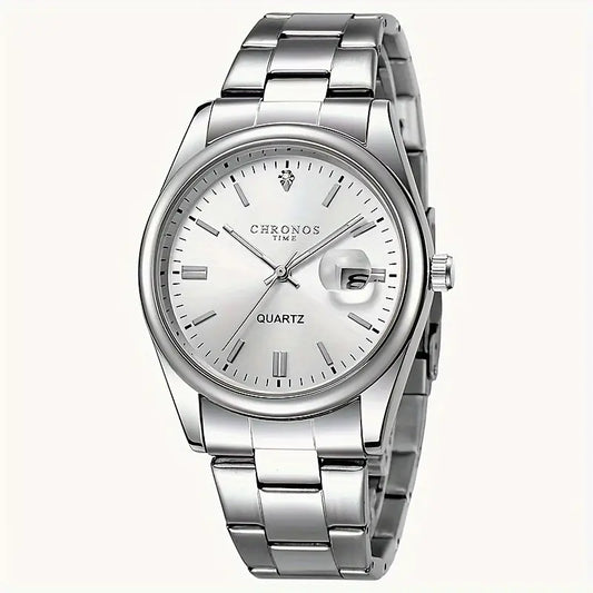 CHRONOS Men's Quartz Watch – Stainless Steel, Luminous Display & Water-Resistant Design