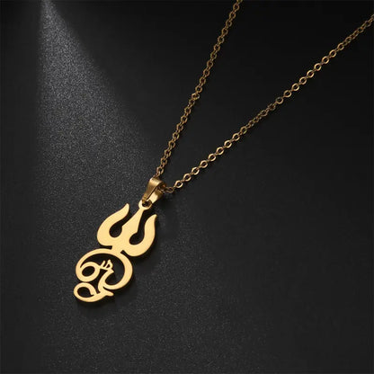 Stainless Steel Trident Pendant Necklace – Om Amulet, Minimalist Spiritual Jewelry