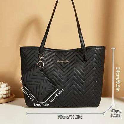 Women’s Quilted Tote Bag – Large-Capacity Shoulder Handbag with Matching Wallet