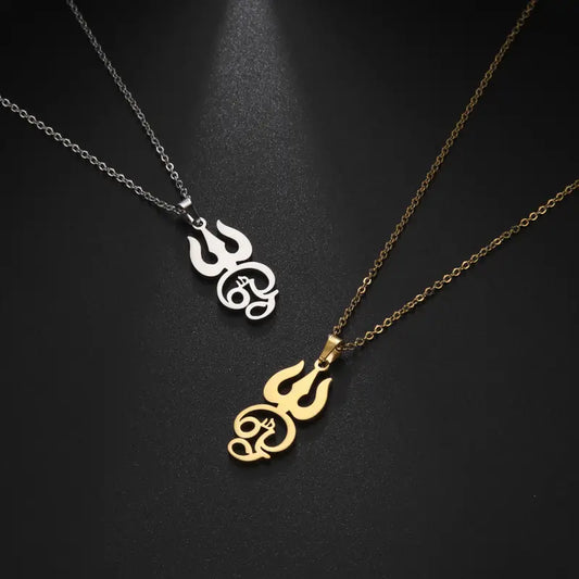 Stainless Steel Trident Pendant Necklace – Om Amulet, Minimalist Spiritual Jewelry