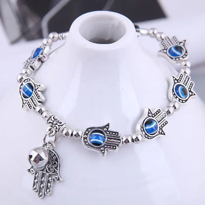 Intricate Silvery Hamsa Handchain - Symbol of Protection & Good Luck